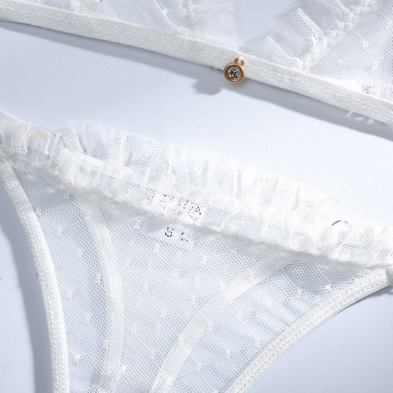 Simple White Triangle Bralette & Thong Set - Image 5