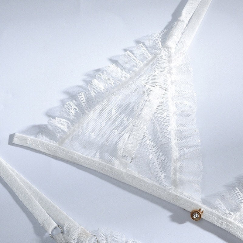 Simple White Triangle Bralette & Thong Set - Image 6